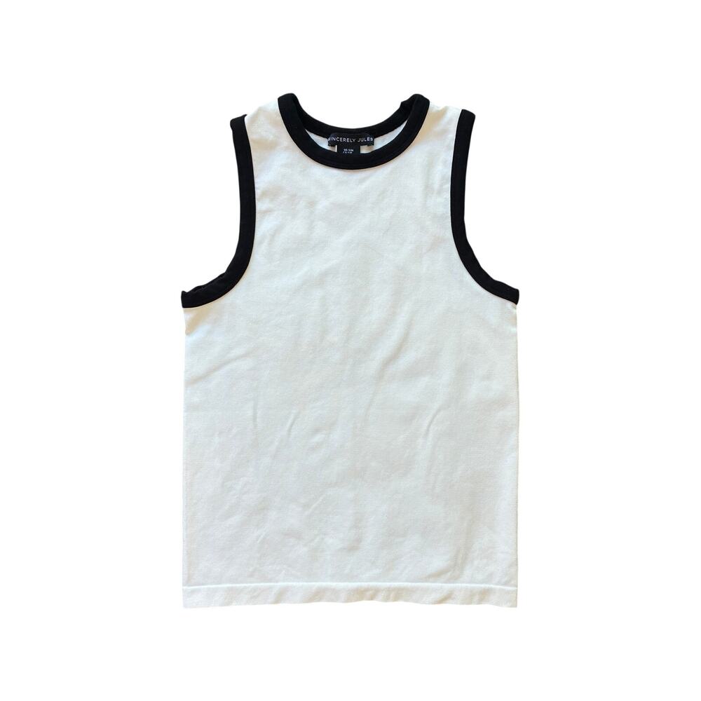 Sincerely Jules White Black Contrast Trim Long Length Tank Top Size S/M